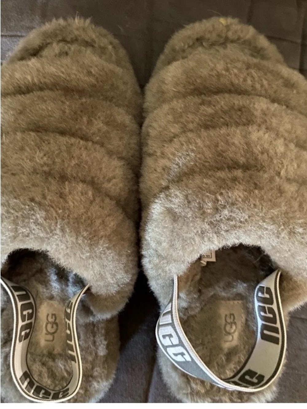 UGG Fluffy Slippers in Dark Olive